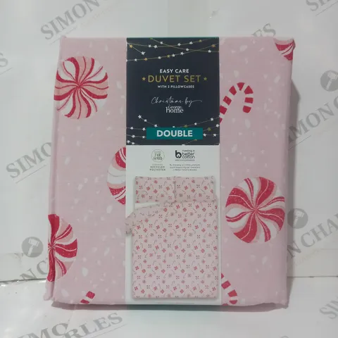 BRAND NEW PINK CANDY CANE EASY CARE DOUBLE 144 THREAD COUNT DUVET SET WITH TWO PILLOWCASES