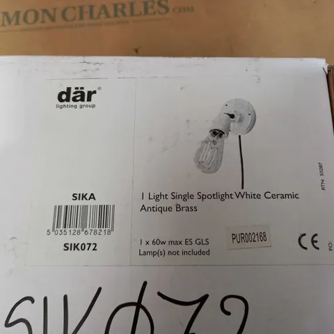 DAR 1 LIGHT SINGLE SPOTLIGHT WHITE CERAMIC - ANTIQUE BRASS