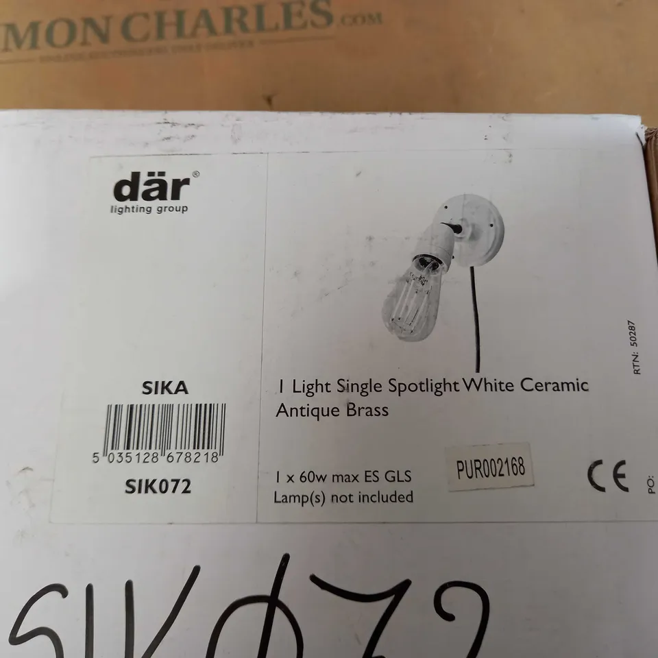 DAR 1 LIGHT SINGLE SPOTLIGHT WHITE CERAMIC - ANTIQUE BRASS