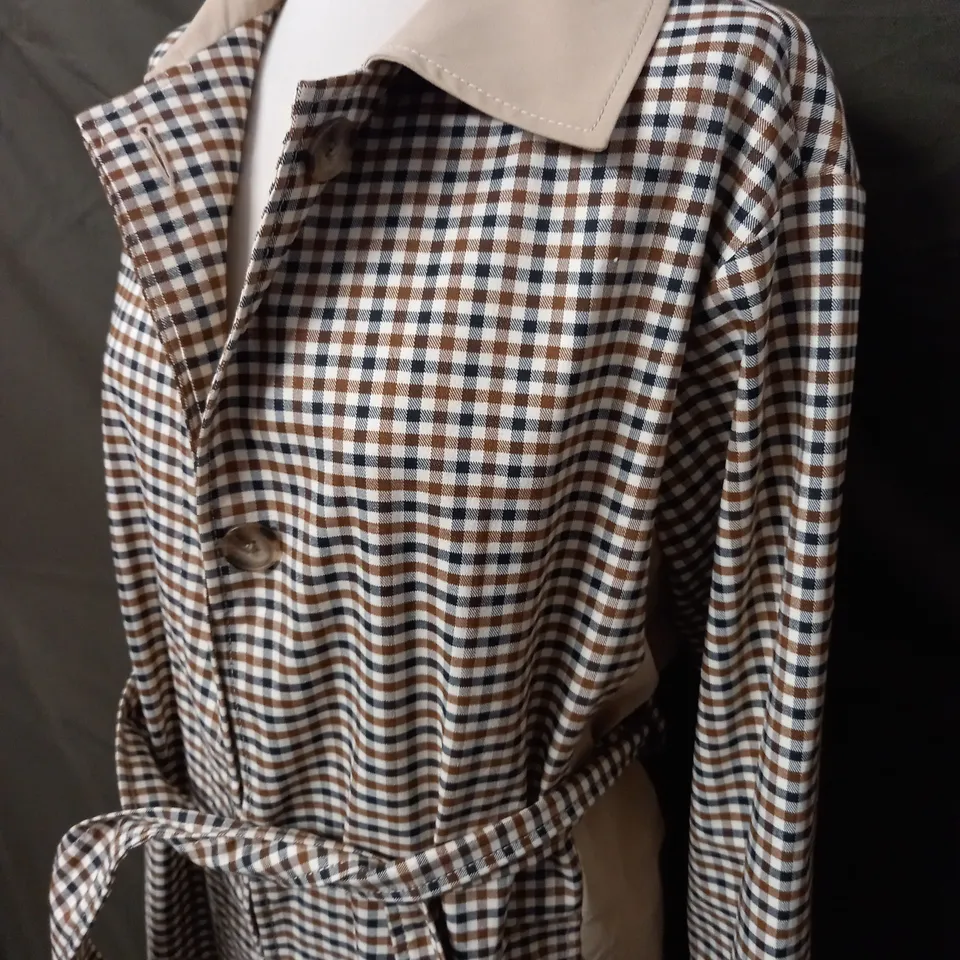 ASOS DESIGN BROWN CHECK LONGLINE COAT - UK 8