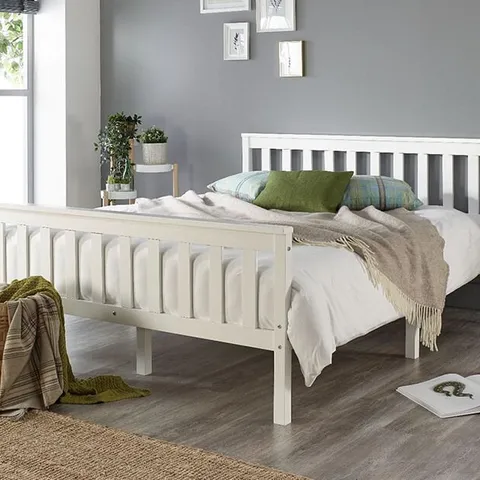 BOXED ASPIRE ATLANTIC BED FRAME//SIZE: DOUBLE - WHITE/NATURAL WOOD TOP (1 BOX)