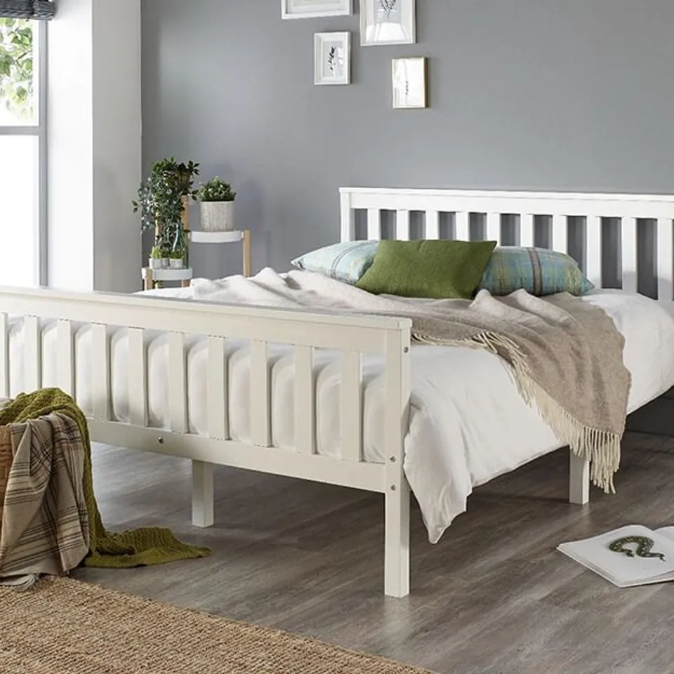 BOXED ASPIRE ATLANTIC BED FRAME//SIZE: DOUBLE - WHITE/NATURAL WOOD TOP (1 BOX)