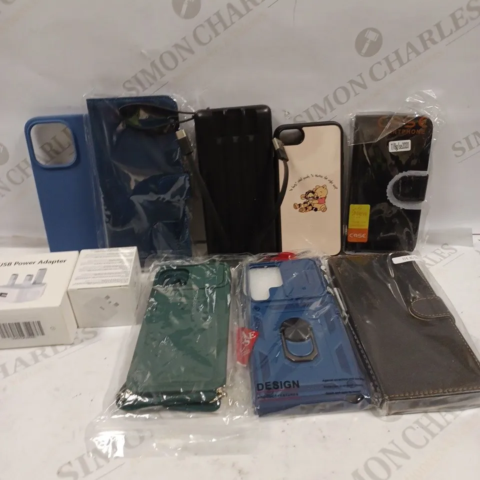 BOX TO CONTAIN APPROX. 25 X ASSORTED PHONE ACCESSORIES. INCLUDES PHONE CASES, CHARGERS ETC