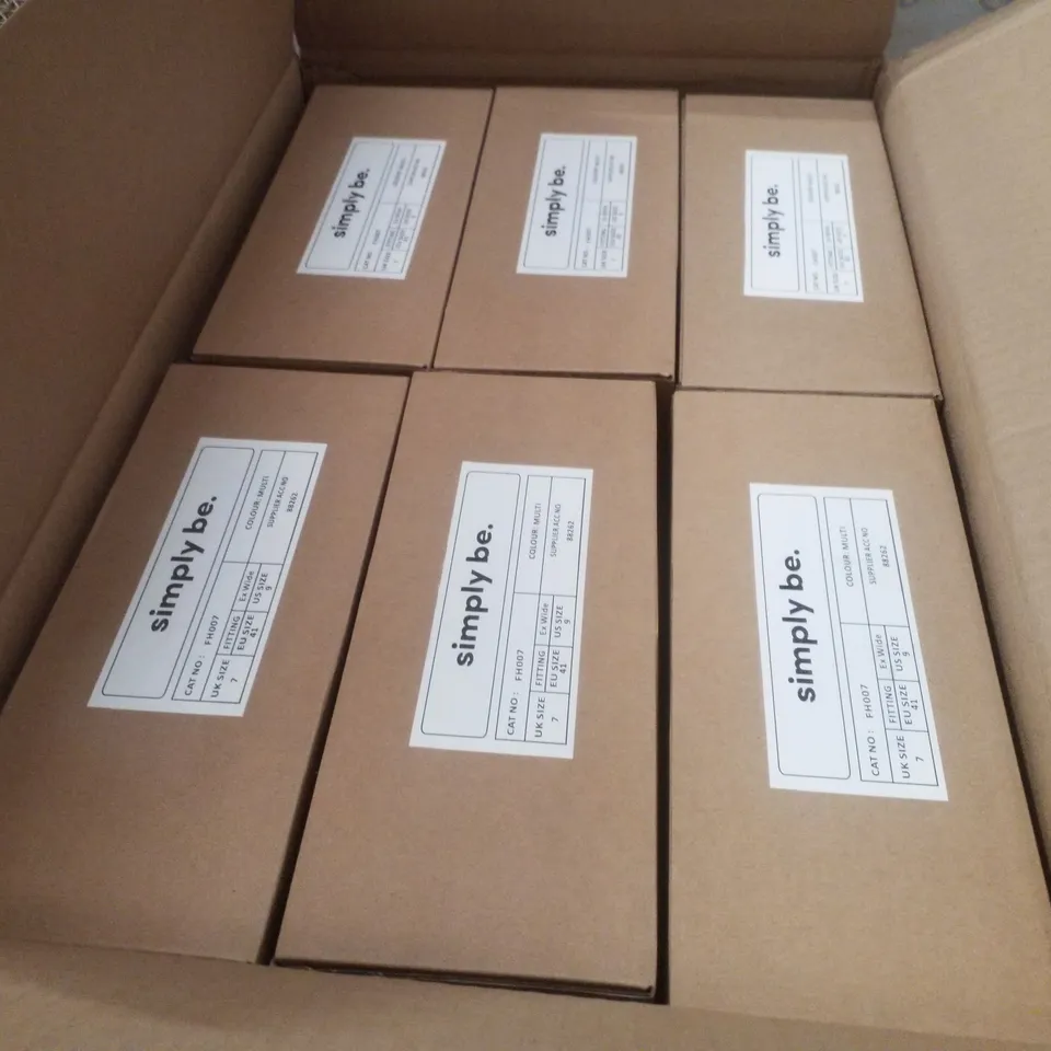 BOX CONTAINING APPROXIMATELY 6 BRAND NEW PAIRS OF SIMPLY BE MULTI PLATFORM HEEL EX WIDE - SIZE 7
