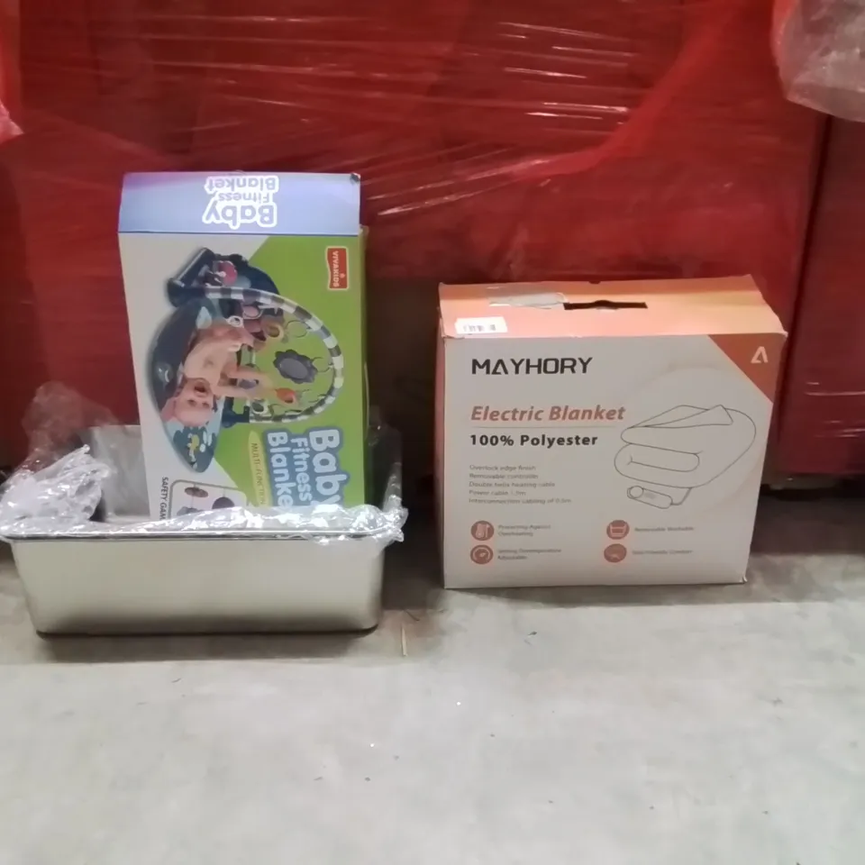 PALLET OF ASSORTED HOUSEHOLD GOODS AND PRODUCTS TO INCLUDE;ELECTRIC BLANKET,CAT LITTER TRAY,BABY FITNESS BLANKET 