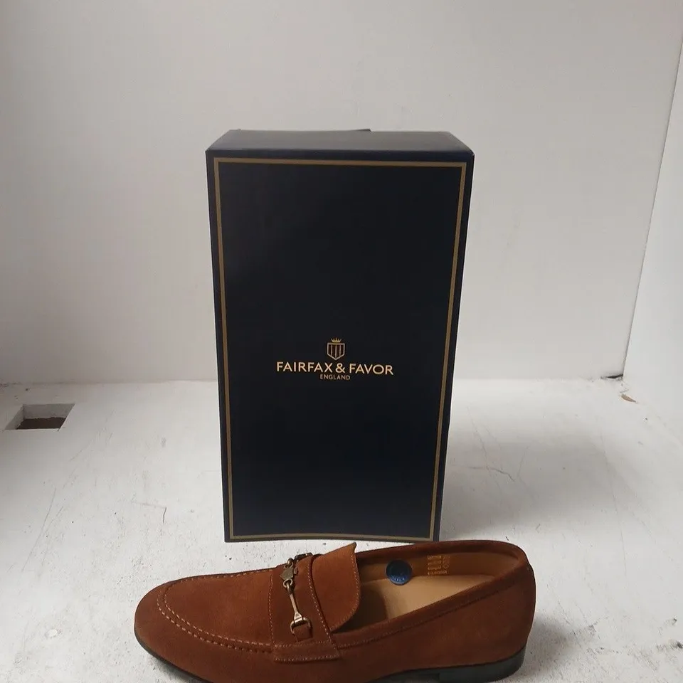FAIRFAX & FAVOR CAMBRIDGE LOAFER – COGNAC SUEDE, UK 7 (EU 41) – BOXED