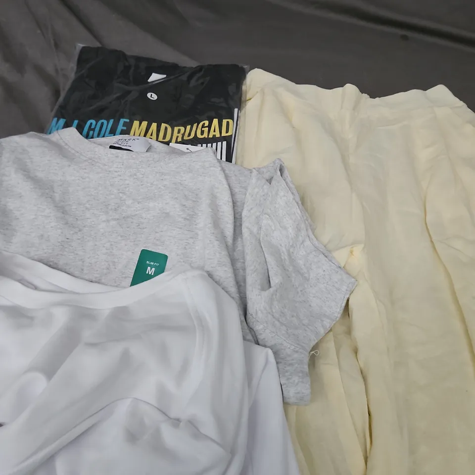 APPROXIMATELY 20 ASSORTED CLOTHING PRODUCTS IN VARIOUS STYLES & SIZES TO INCLUDE JACKETS, T-SHIRTS, DRESSES ETC