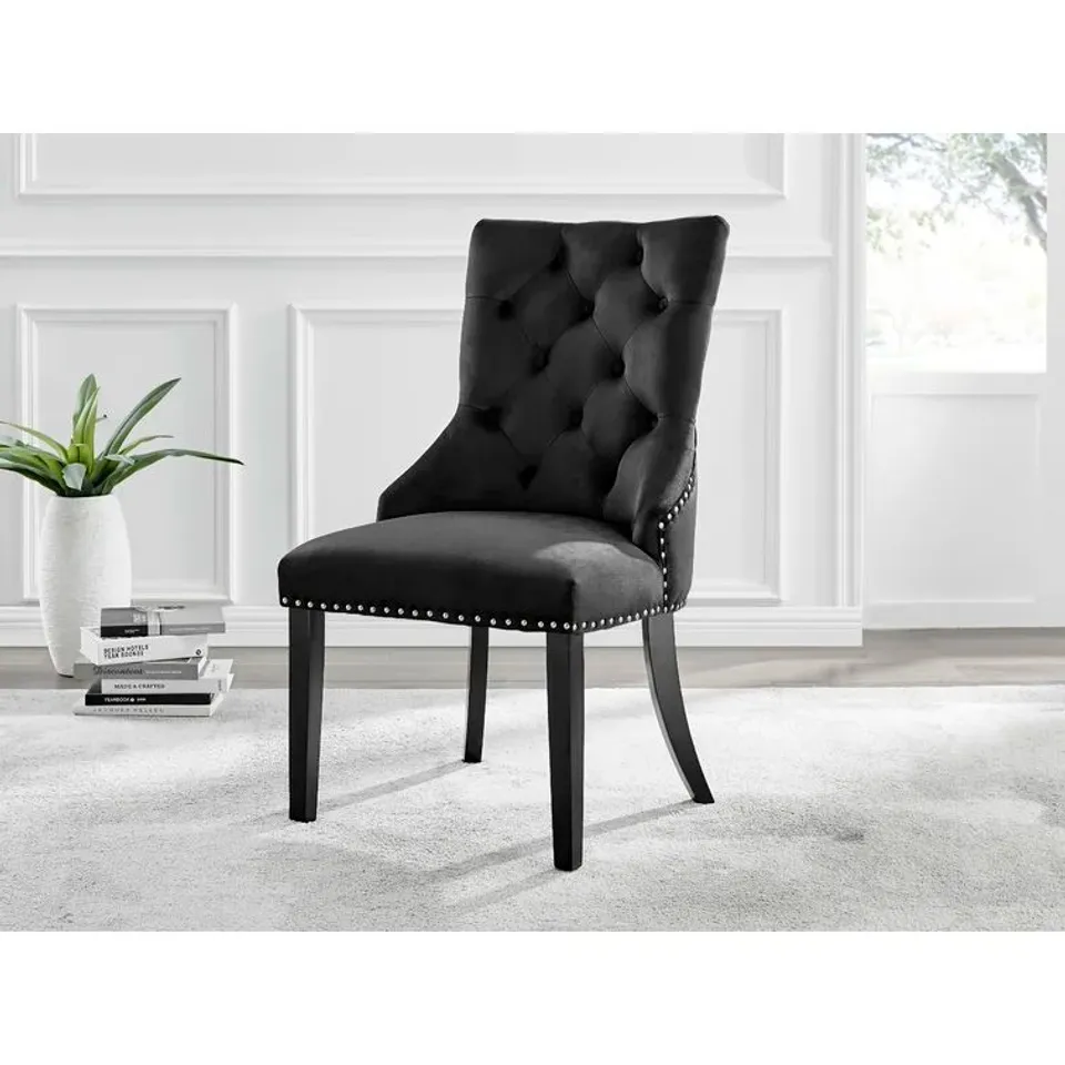 BOXED BELGRAVIA VELVET UPHOLSTERED SIDE CHAIRS IN GREY WITH BLACK LEGS - SET OF 2 (1 BOX)