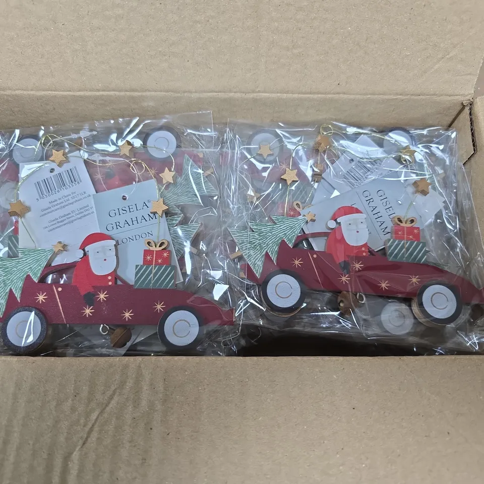 BOX OF APPROXIMATELY 24 GISELA GRAHAM SANTA HANGING TREE DECORATIONS