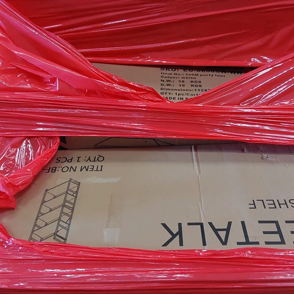 PALLET OF ASSORTED ITEMS INCLUDING: BOOK SHELF, OFFICE CHAIRS, GARDEN TENT
