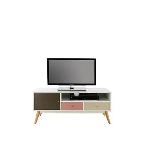 BRAND NEW BOXED ORLA RETRO TV UNIT - FITS UP TO 50 INCH TV - COLLECTION ONLY