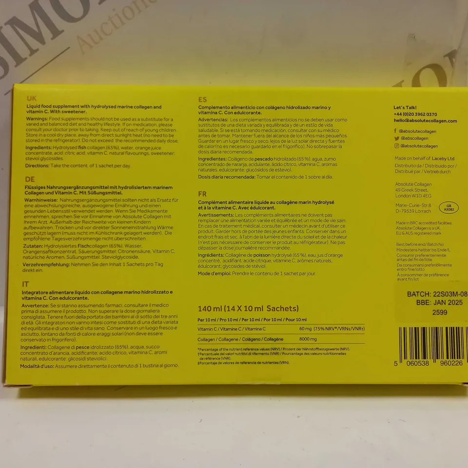 MAXINE LACEBY ABSOLUTE COLLAGEN MANGO & MANDERIN FLAVOUR MARINE COLLAGEN ORAL SUPPLEMENT 140ML