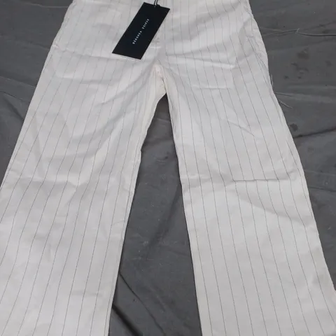 BERSHKA SERIES STRAIGHT LEG STRIPED TROUSERS, CREAM/BLACK - UK SIZE S 