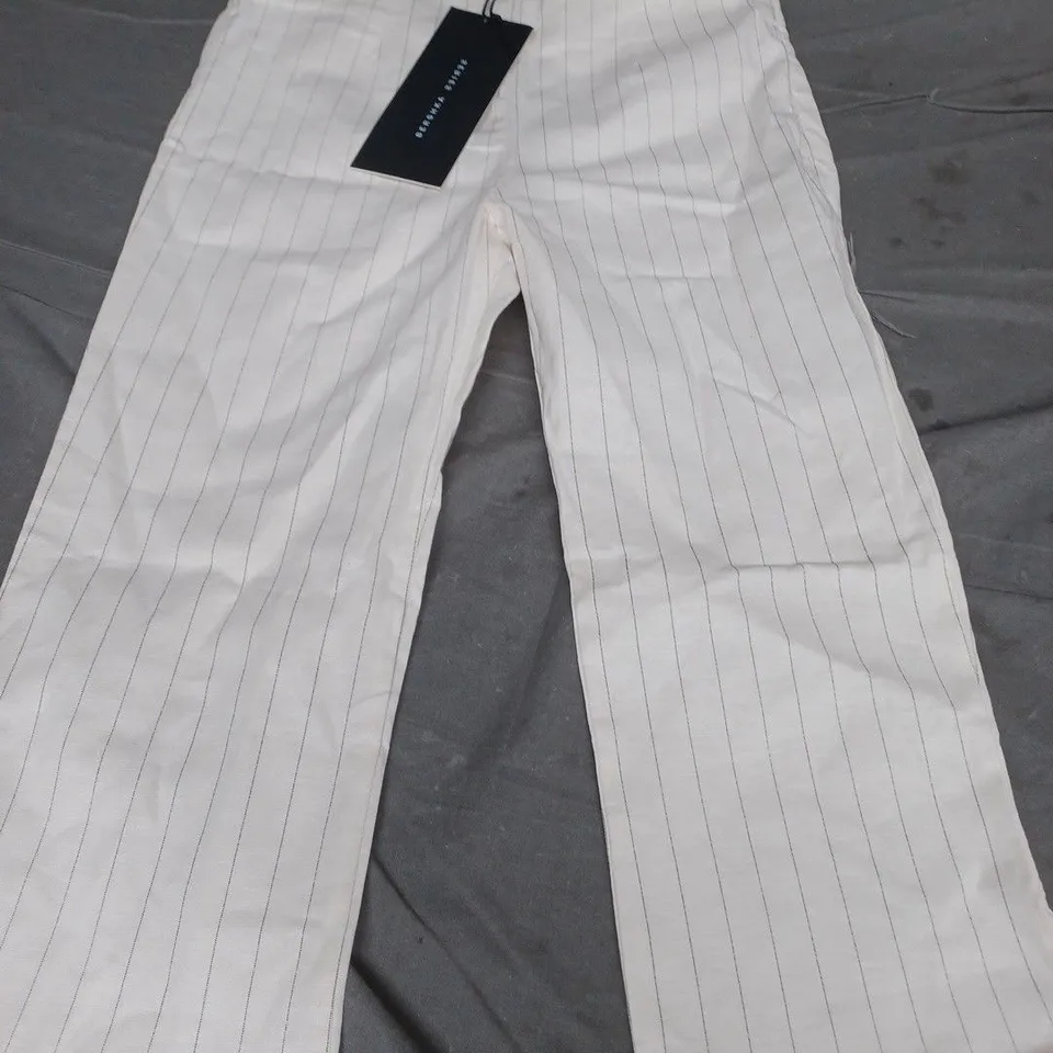 BERSHKA SERIES STRAIGHT LEG STRIPED TROUSERS, CREAM/BLACK - UK SIZE S 