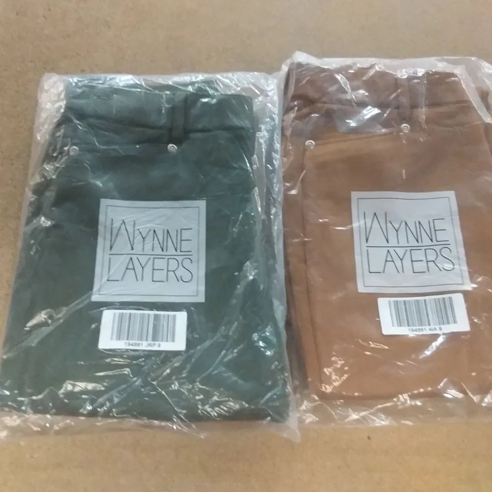 BOX OF APPROXIMATELY 16 MARLA WYNNE STRETCH FAUX SUEDE JEANS - 10 × DARK CAMEL SIZE 8, 6 × THYME SIZE 8