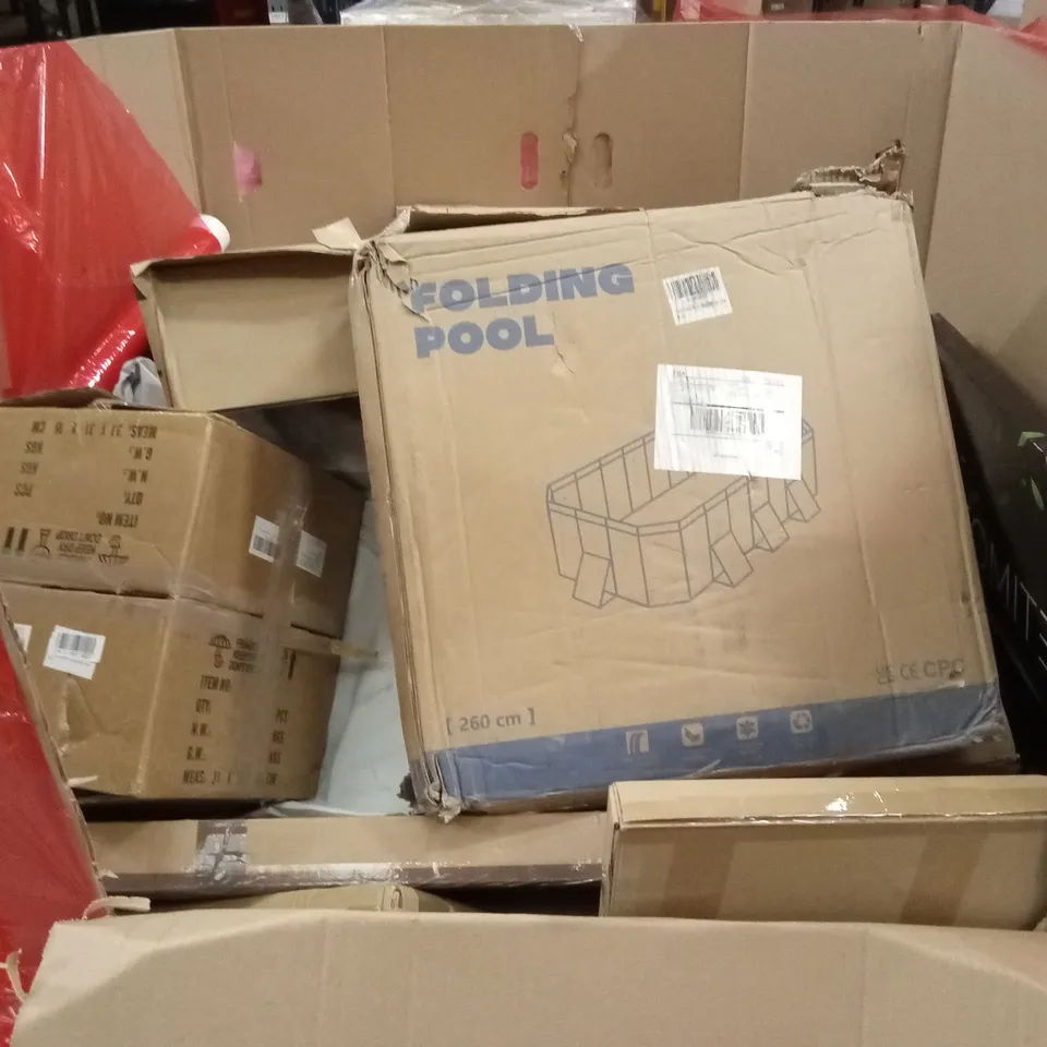 PALLET OF HOUSEHOLD GOODS AND PRODUCTS TO INCLUDE; MENS QUALITY FABRIC SUIT, TRANSCUTANEOUS ELECTRICAL NERVE SIMULATOR, SLIMLINE HEATER WITH THERMOSTAT 1000MM 