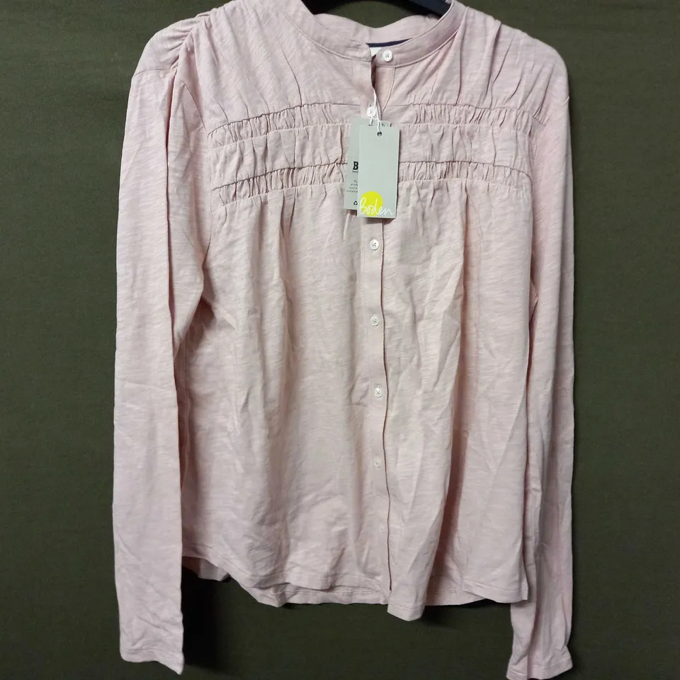 BODEN RUCHED YOKE DETAIL SHIRT IN PINK - UK 12