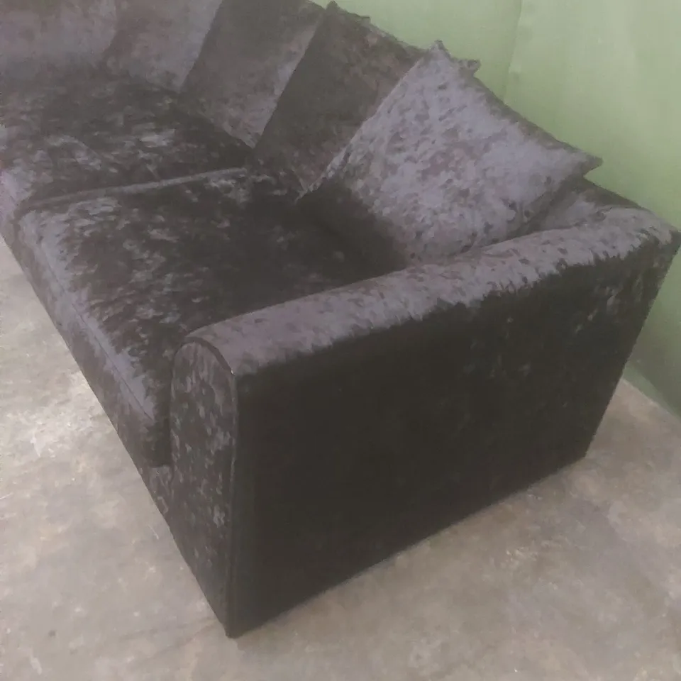 DESIGNER 3 SEATER SOFA - BLACK CRUSHED VELVET