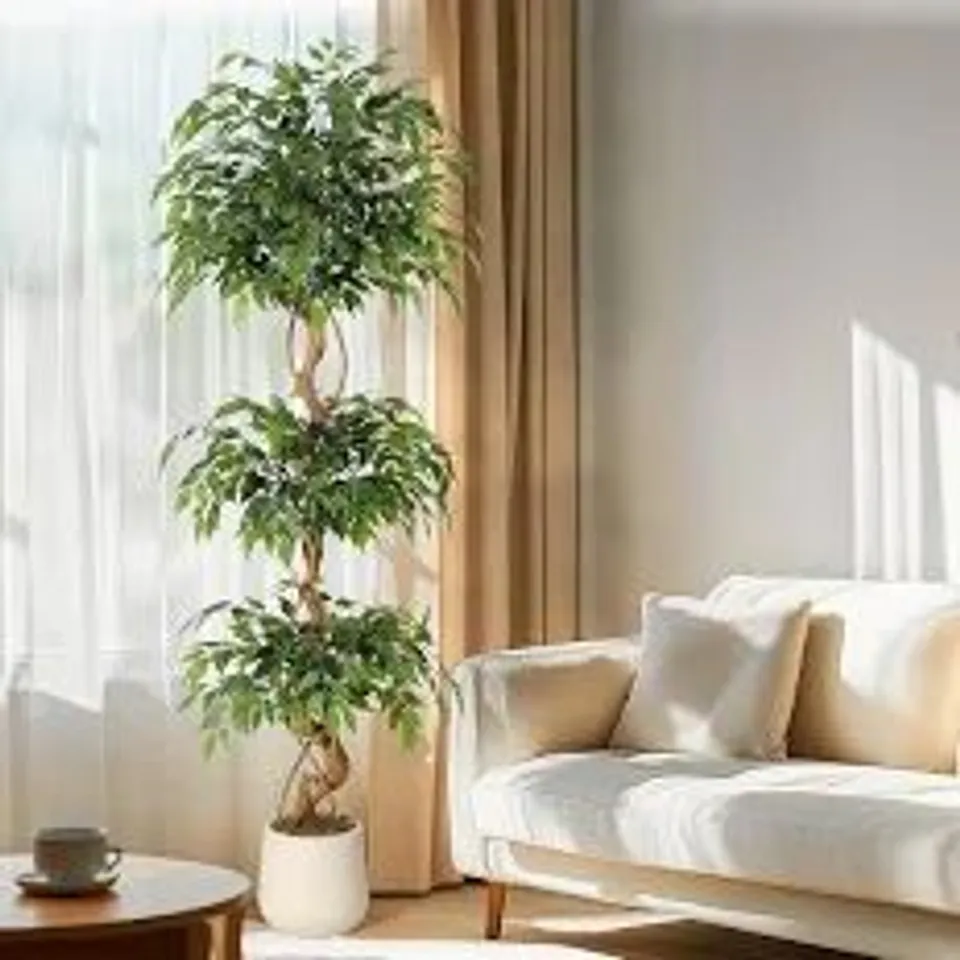 BOXED GARVEE FICUS ARTIFICIAL TREE WITH CURVED TRUNK - GREEN (1 BOX)