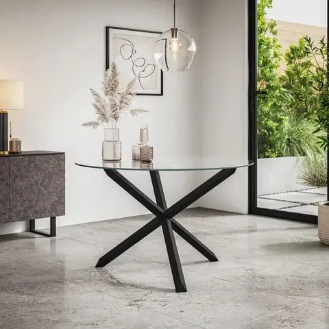 BOXED MALVERN DINING TABLE - BLACK WITH GLASS TOP (2 BOXES)