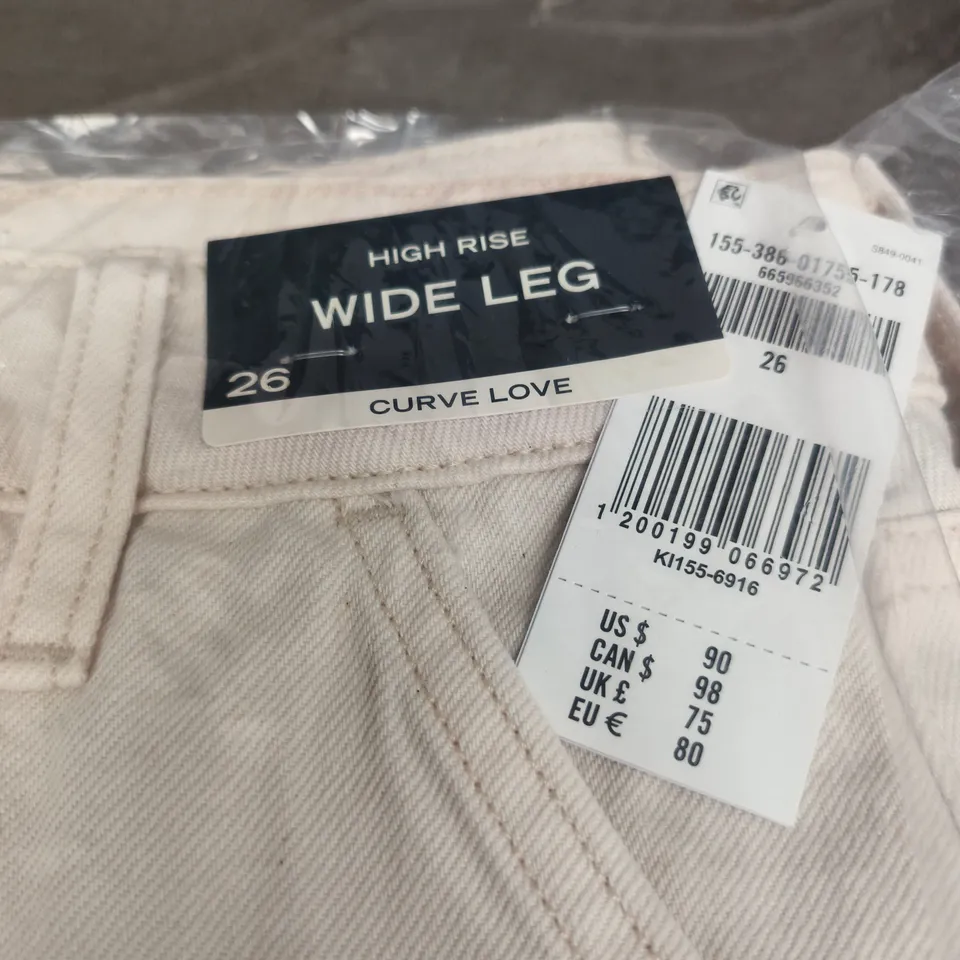 ABERCROMBIE AND FITCH WHITE HIGH RISE WIDE LEG CURVE LOVE JEANS SIZE 26 BAGGED TAGGED