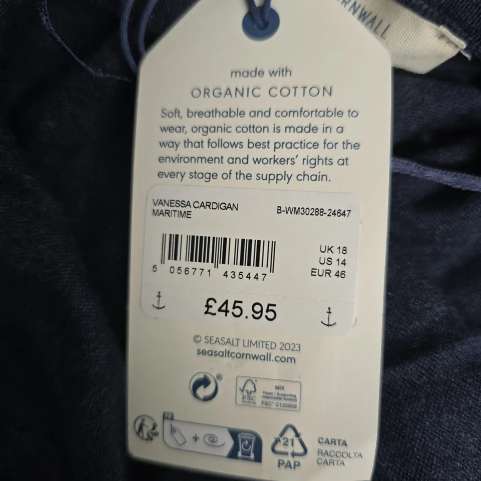 SEASALT CORNWALL VANESSA CARDIGAN MARITIME – ORGANIC COTTON, NAVY, UK 18