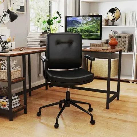 COSTWAY HOME OFFICE SMALL DESK CHAIR WITH ADJUSTABLE HEIGHT WHEELS-BLACK