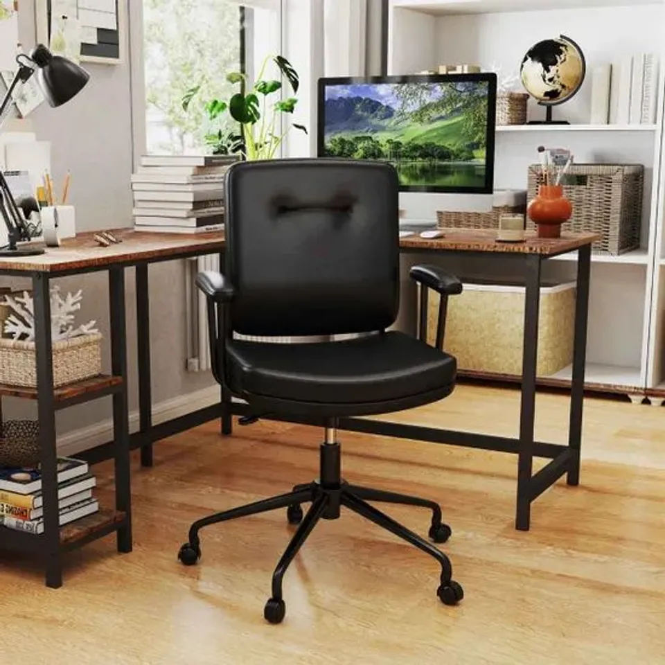 COSTWAY HOME OFFICE SMALL DESK CHAIR WITH ADJUSTABLE HEIGHT WHEELS-BLACK