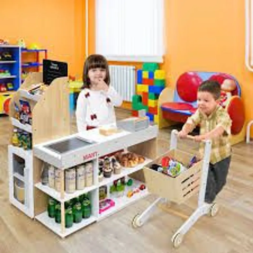 BOXED COSTWAY SUPERMARKET PLAYSET WITH SHOPPING CART CHILDREN'S CASHIER TOY ROLE PLAY SUPERMARKET FOR CHILDREN