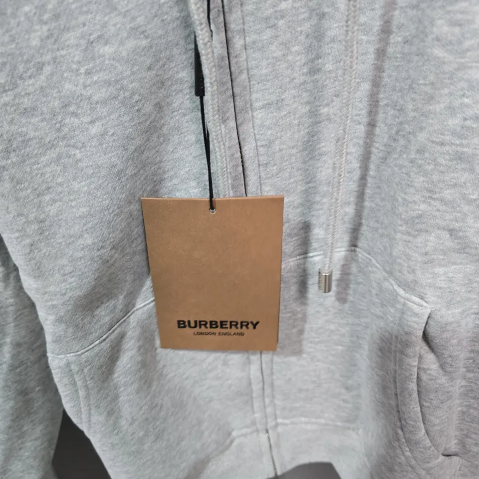 BURBERRY ZIP HOODIE – GREY WITH BURBERRY CHECK HOOD LINING, UK SIZE M