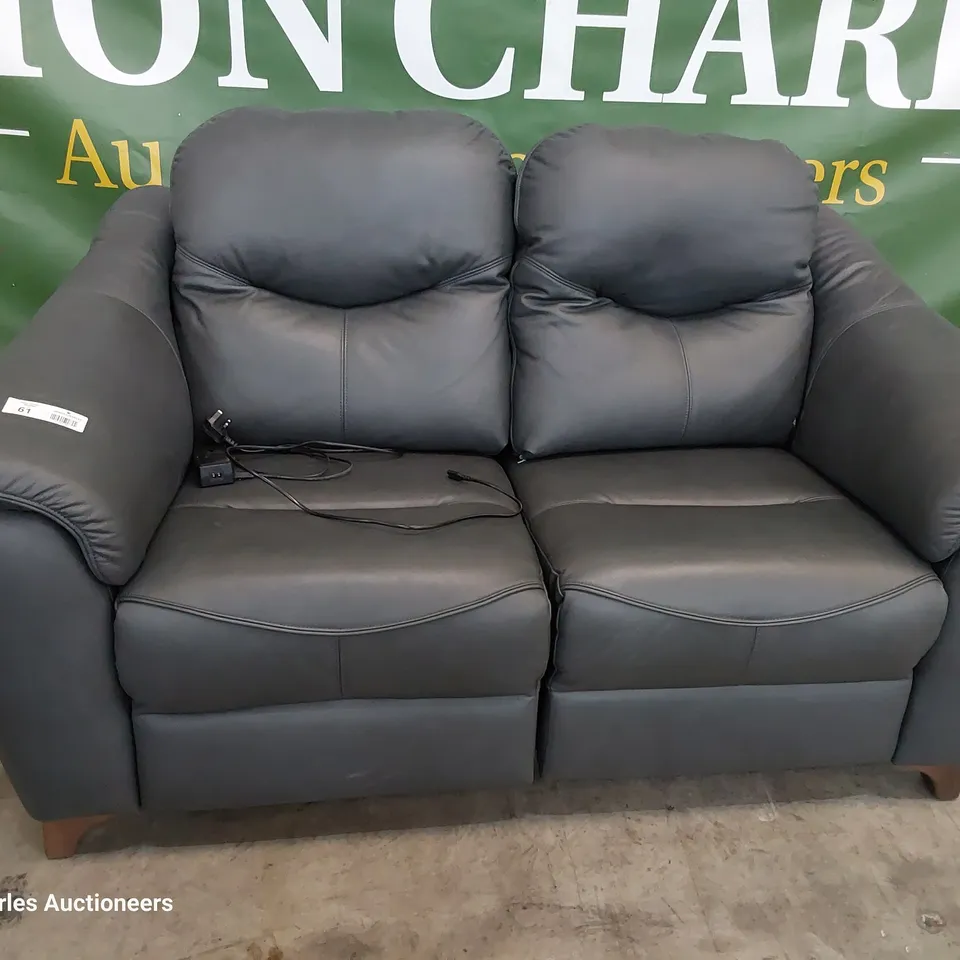 QUALITY BRITISH DESIGNER G PLAN JACKSON POWER RECLINING TWO SEATER SOFA CAMBRIDGE PETROL BLUE LEATHER 