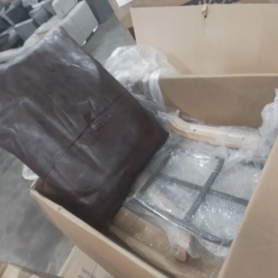 BOXED 2 BROWN LEATHER CHAIRS (1 BOX)