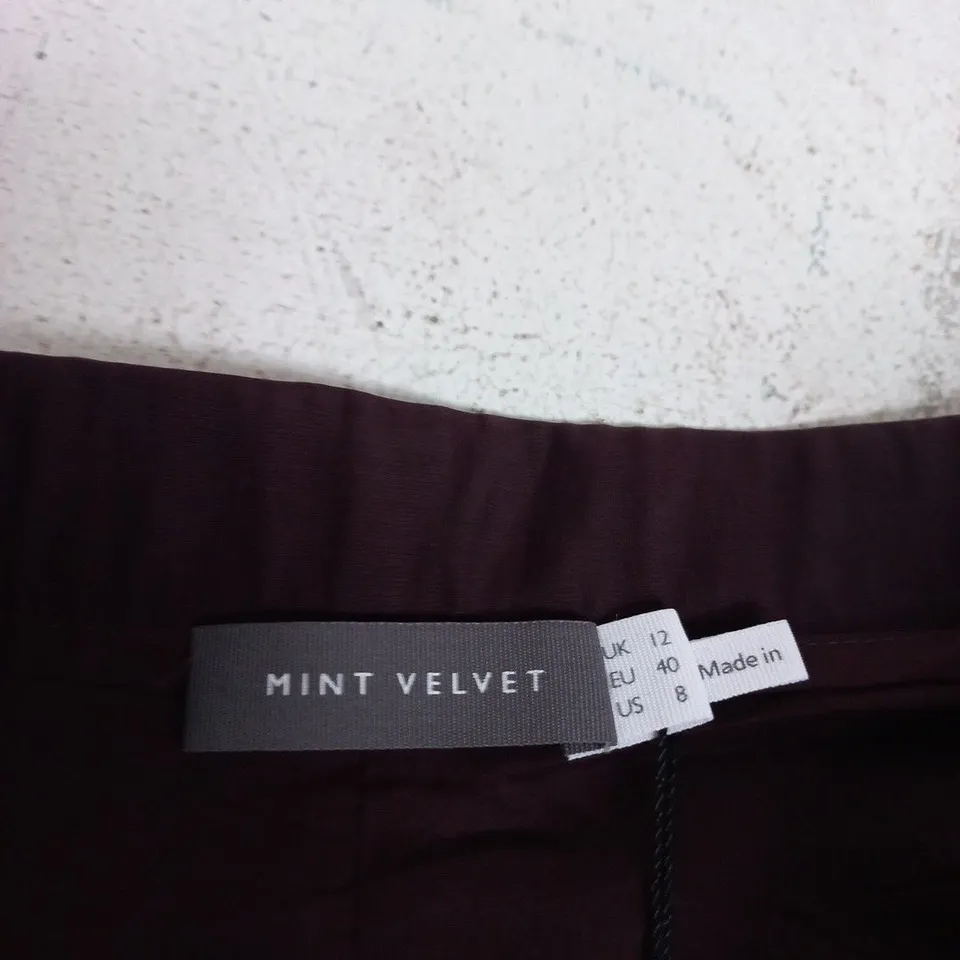 MINT VELVET BURGUNDY FLOUNCE MIDI SKIRT – UK 12 (EU 40)