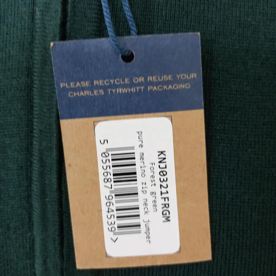 CHARLES TYRWHITT PURE MERINO ZIP NECK JUMPER - MED