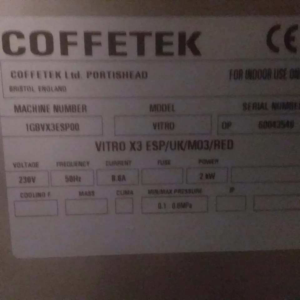 COFFETEK VITRO X3 ESP COFFEE MACHINE 