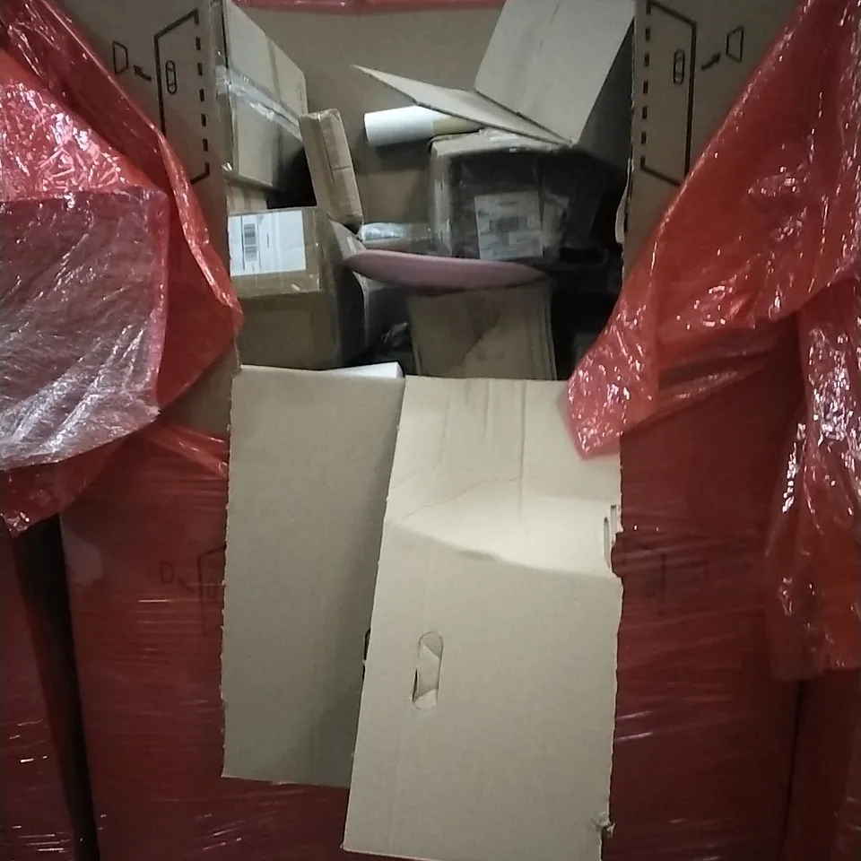 PALLET OF HOUSEHOLD ITEMS TO INCLUDE VIBRATION PLATE, LED WALL LAMP,PORTABLE WOODEN PET RAMP,JUICER AND OTHER ASSORTED ITEMS...