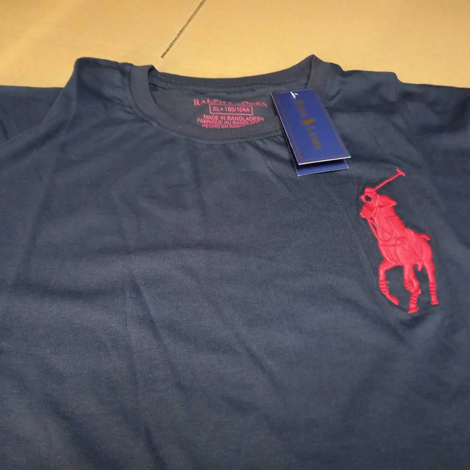 RALPH LAUREN EMBROIDED LOGO CREW NECK T-SHIRT - BLACK/RED - XL
