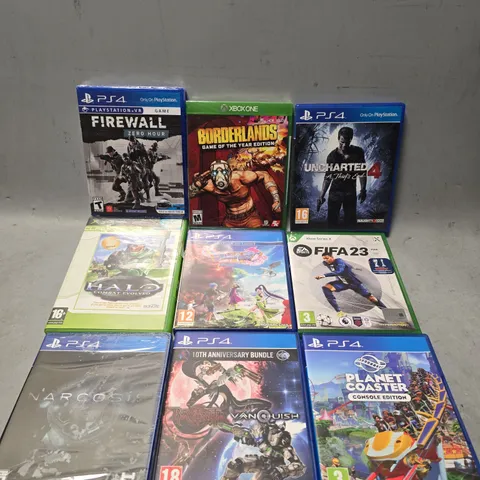 TOTE OF APPROXIMATELY 12 ASSORTED DVD'S & GAMES TO INCLUDE - PS4 PLANET COASTER , PS4 NARCOS , BORDERLANDS XBOX ONE ETC