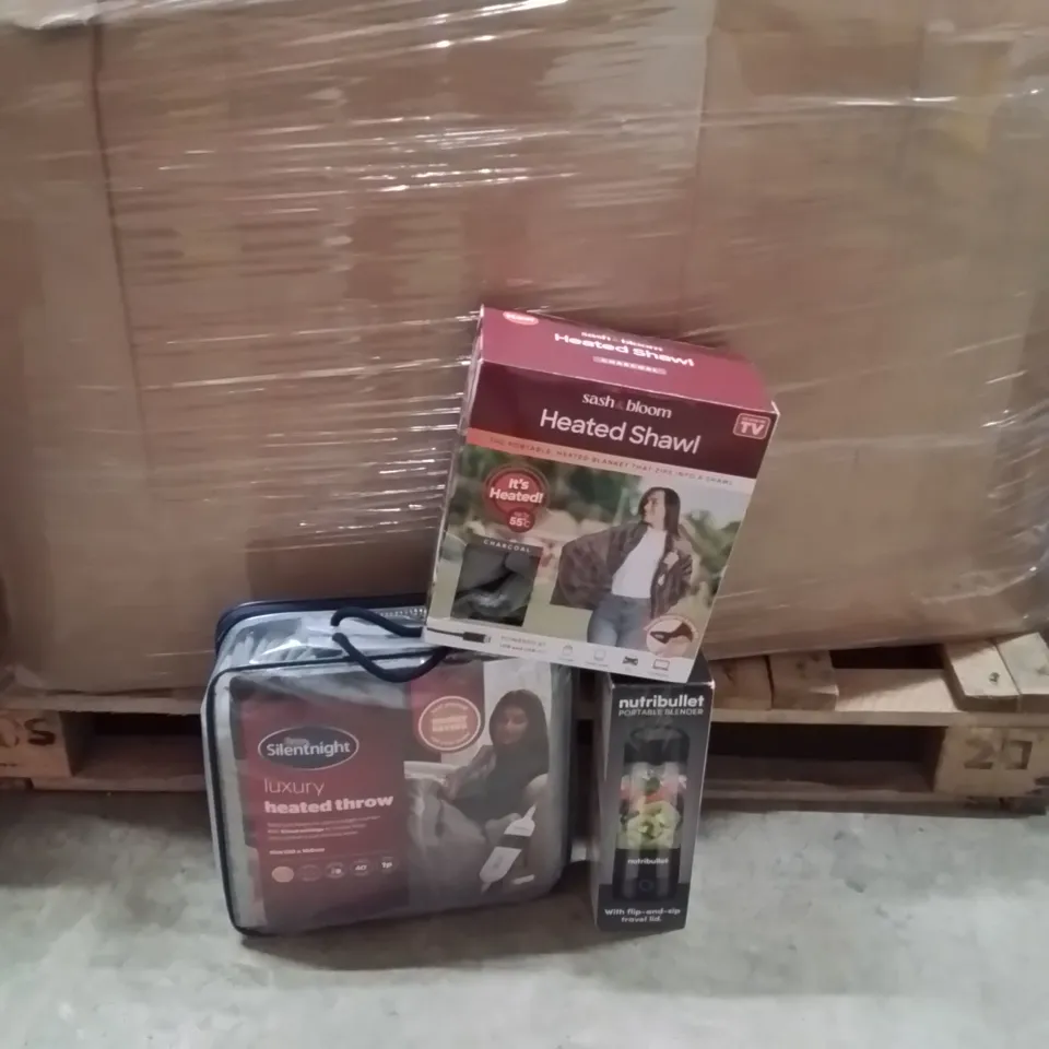 PALLET TO CONTAIN A LARGE QUANTITY OF ELECTRICAL PRODUCTS AND ITEMS TO INCLUDE;HEATED SHAWL,HEATED THROW,NUTRIBULLET BLENDER 
