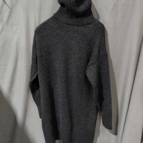 DARK GREY CHUNKY KNIT ROLL-NECK JUMPER – SIZE S