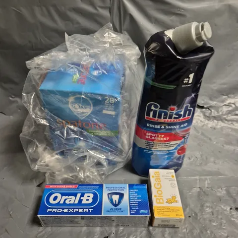 APPROXIMATELY 15 ASSORTED HOUSEHOLD PRODUCTS TO INCLUDE FINISH, ORAL-B TOOTHPASTE, KEY LOCK SAFE ETC 