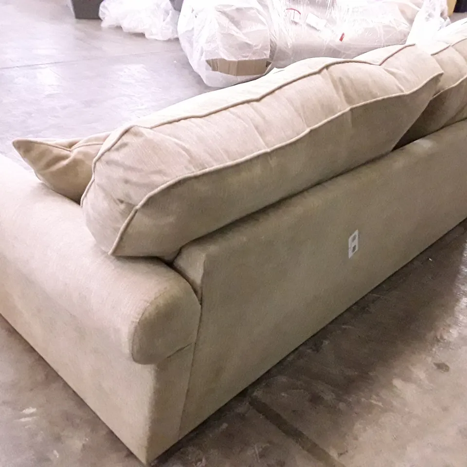 QUALITY DESIGNER WILLIAM HIGH BACK 3 SEATER SOFA - TAN FABRIC