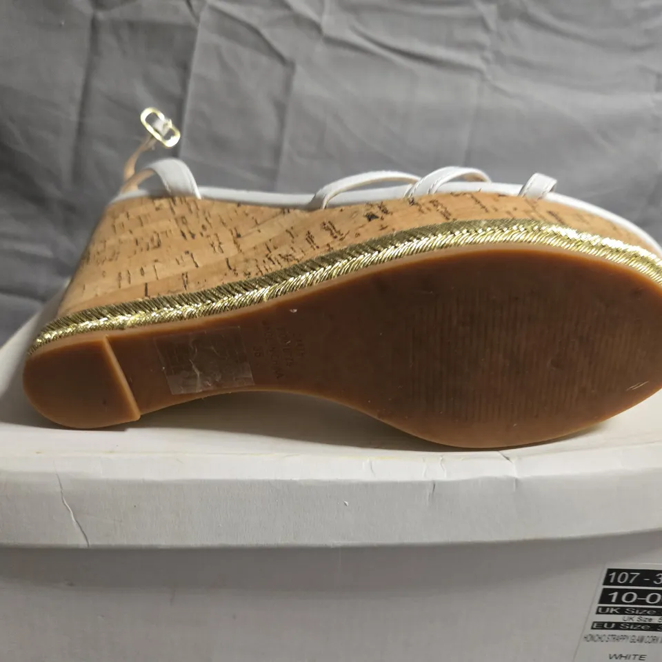 BOXED PAIR OF OFFICE HONCHO STRAPPY CORK WEDGE SHOES - UK SIZE 5