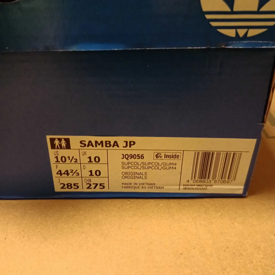 ADIDAS SAMBA JP TRAINERS – BLACK, WHITE 3-STRIPES, UK 10 (US 10.5)