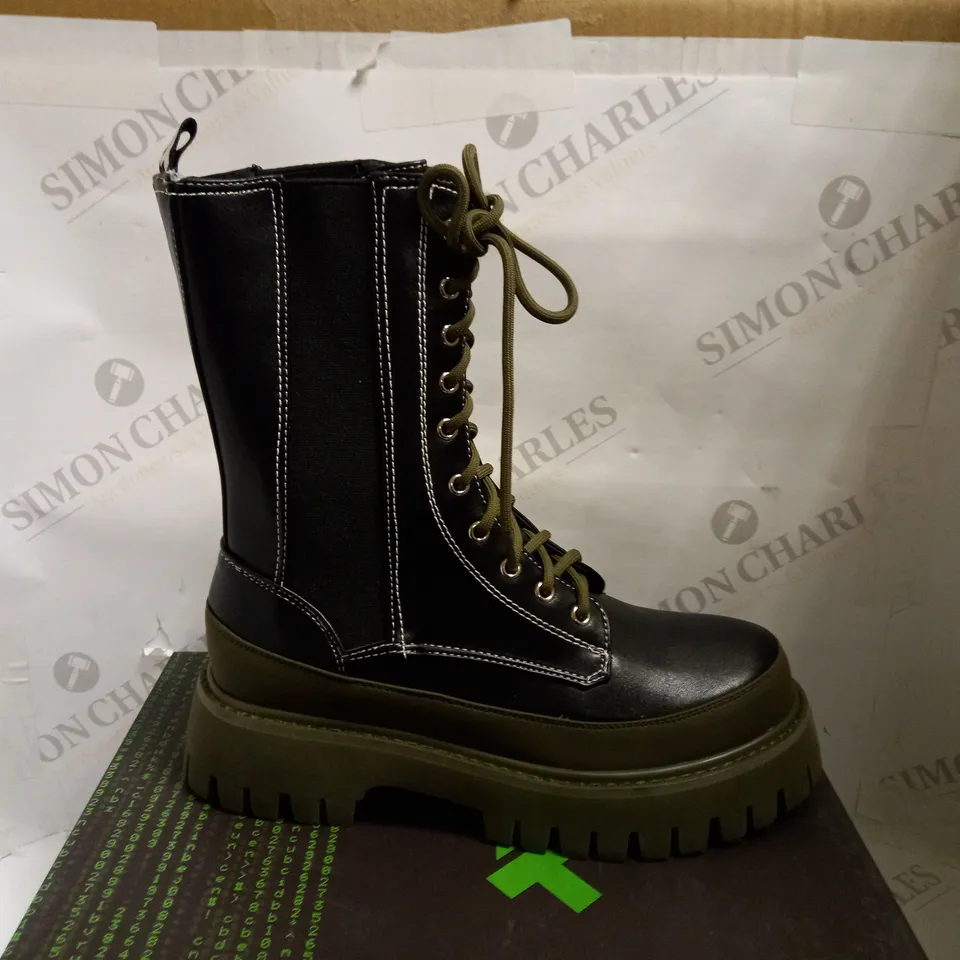KOI VEGAN DYNASTY OF KREE KHAKI LACE UP BOOTS - SIZE 6