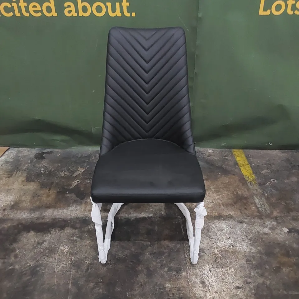 DESIGNED FAUX PU LEATHER HIGH-BACKED DINING CHAIR IN BLACK WITH CHROME LEGS