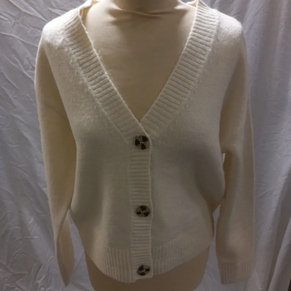 H&M BUTTON CARDIGAN, CREAM - SIZE UK S