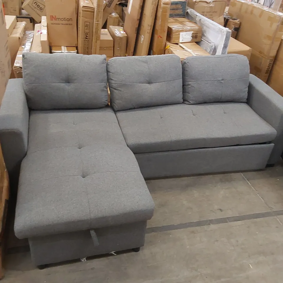 DESIGNER GREY FABRIC UPHOLSTERED OTTOMAN CHAISE STORAGE SOFA 