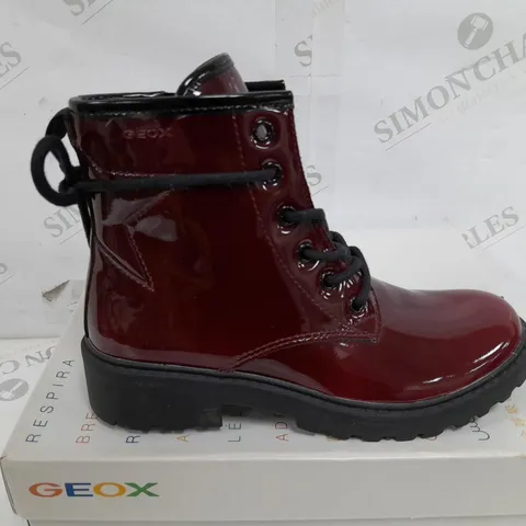 BOXED PAIR OF GEOX RESPIRA BOOTS IN WINE RED - SIZE 33