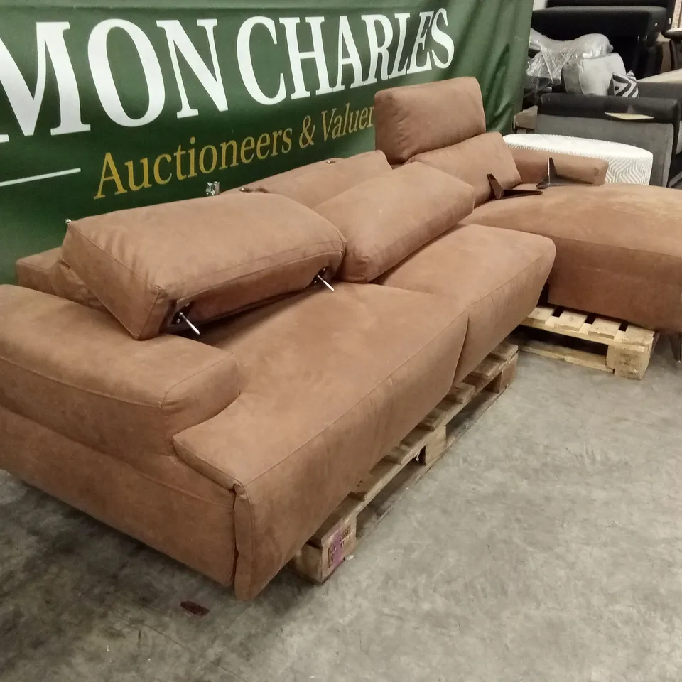 QUALITY DESIGNER FABRIC UPHOLSTERED ELECTRIC RECLINER CHAISE SOFA